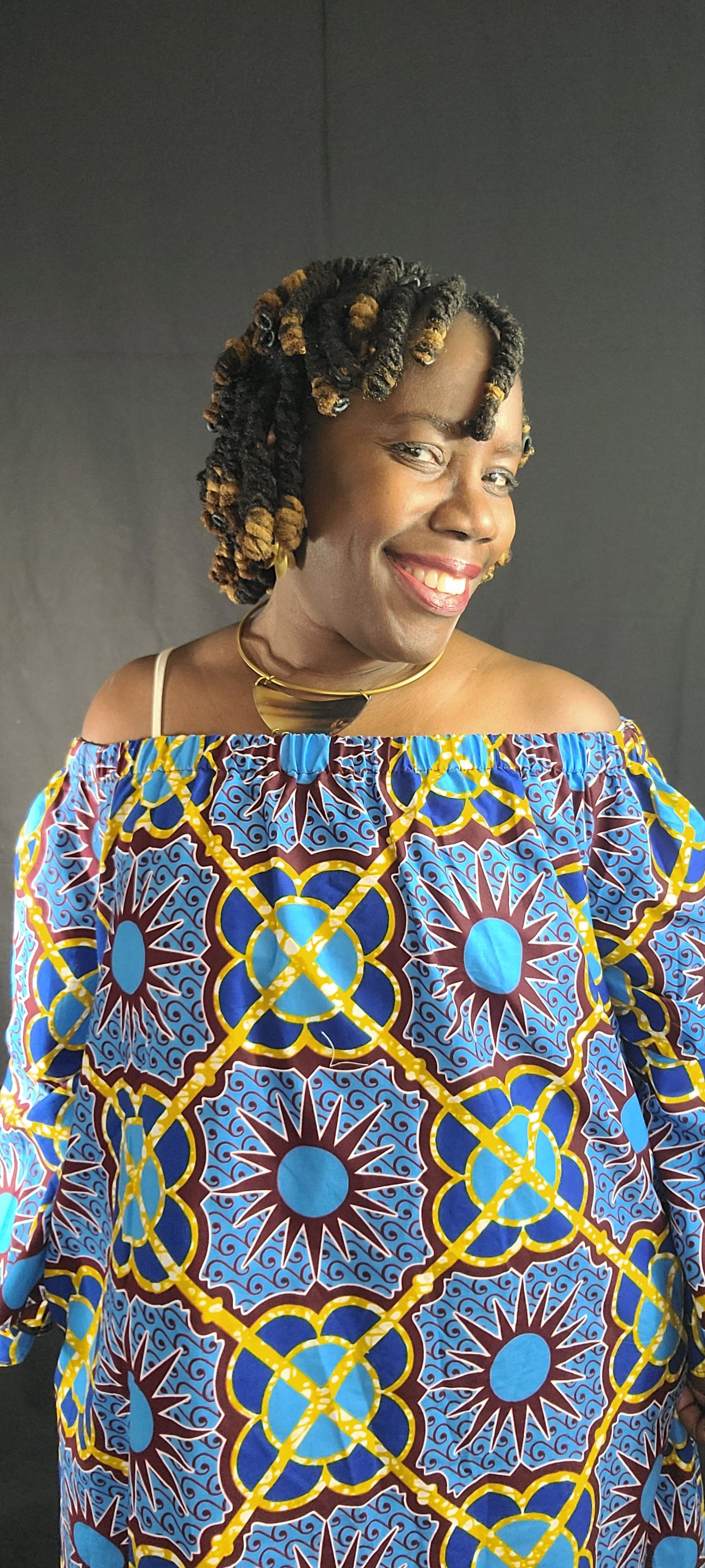 Nia Off-Shoulder Sunburst Dress – Made in Ghana