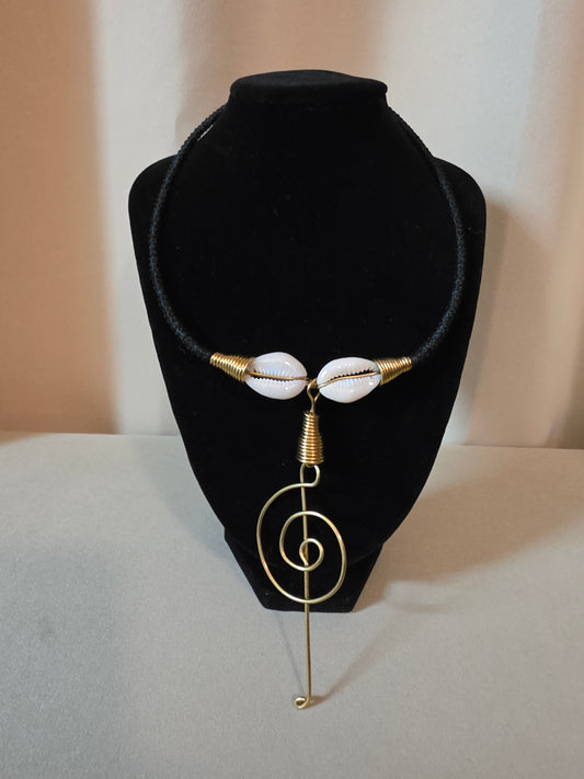 Handcrafted Kenyan Cowrie Shell Necklace with Treble Clef Pendant