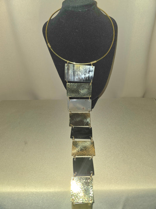 Handmade Kenyan Statement Necklace – Brass & Bone Mosaic