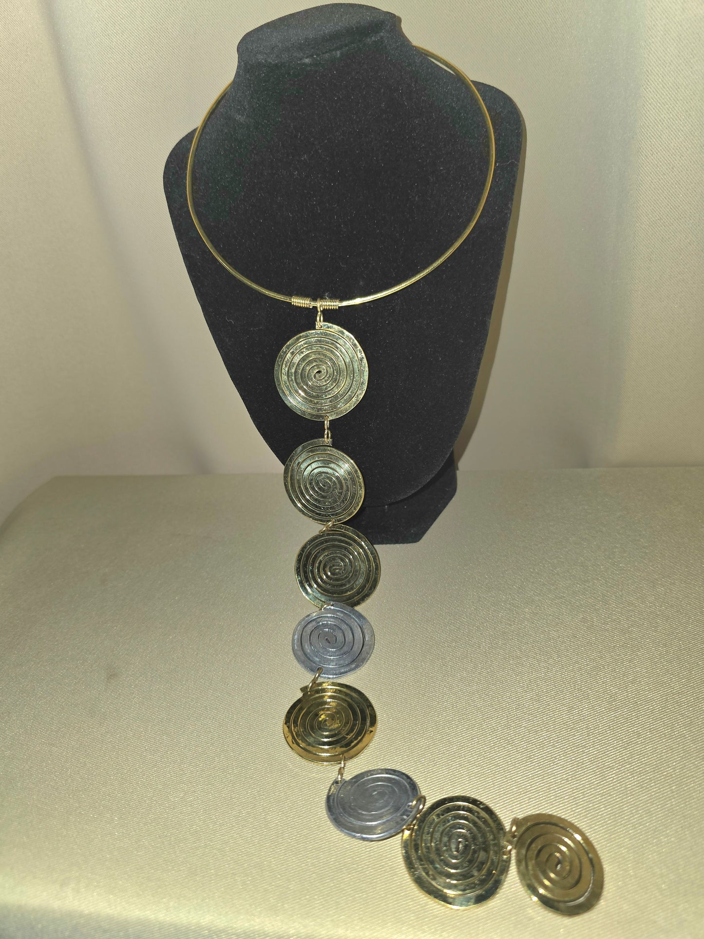 Handmade Kenyan Spiral Disc Brass Necklace