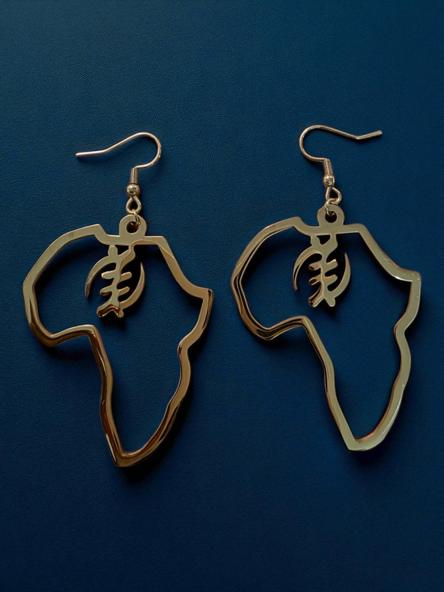 Africa Map Earrings with Gye Nyame Symbol