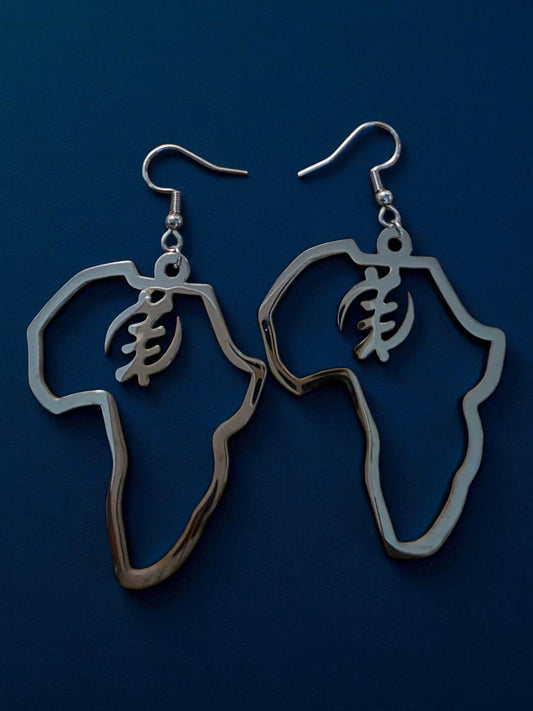 Africa Map Earrings with Gye Nyame Symbol