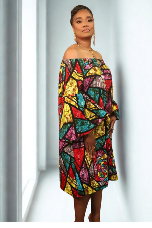 Radiant Mosaic Off-Shoulder Dress - Made in Ghana