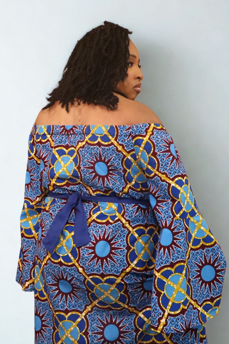 Nia Off-Shoulder Sunburst Dress – Made in Ghana