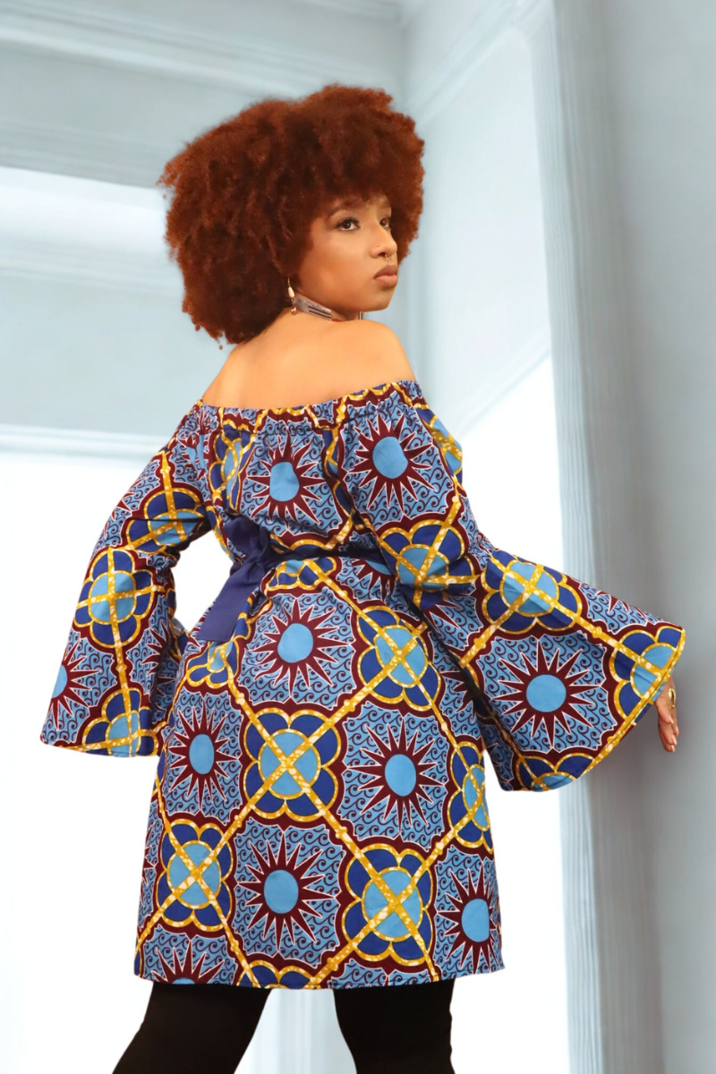 Nia Off-Shoulder Sunburst Dress – Made in Ghana