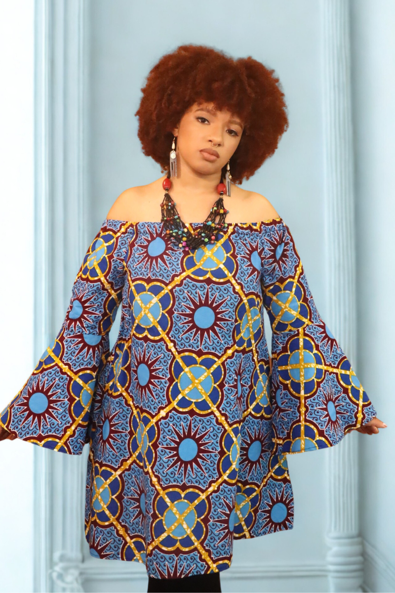 Nia Off-Shoulder Sunburst Dress – Made in Ghana