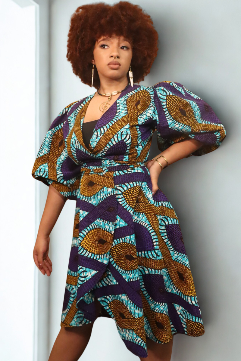 Royal Rhythm Wrap Dress – Ghanaian Elegance in Motion