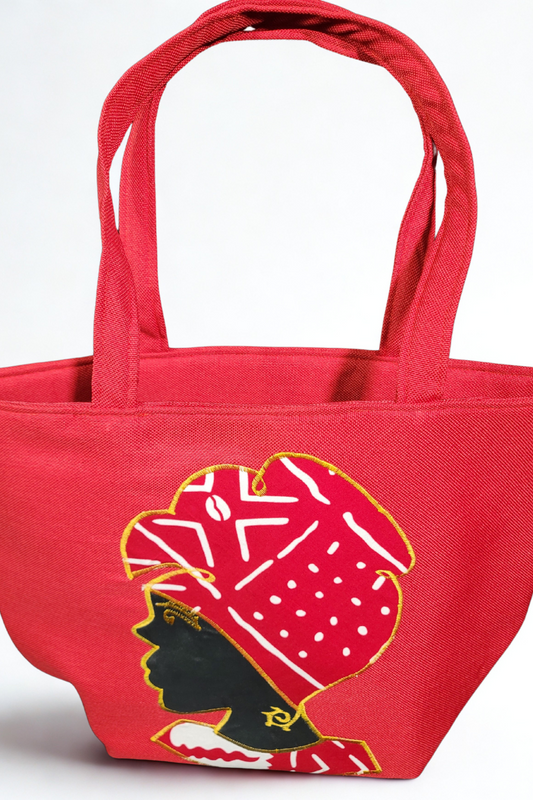 Ghanaian Ankara Red and White Print Canvas Tote Bag – Bold, Stylish & Culturally Inspired