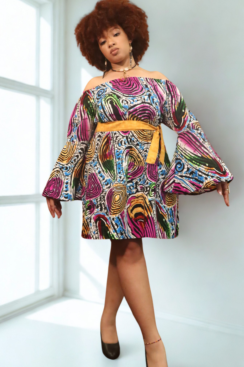 Whirlwind of Color Off-Shoulder Dress
