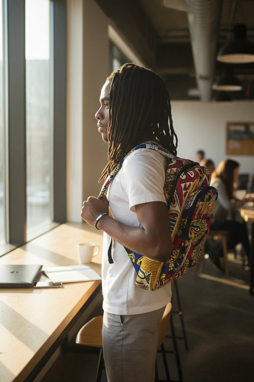 Akosua Hosi, LTD. patterned backpack with vibrant geometric African print
