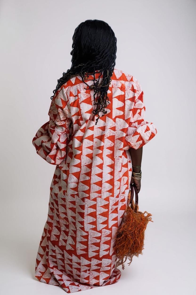 Sunset Elegance – Orange Ghanaian Batik Duster