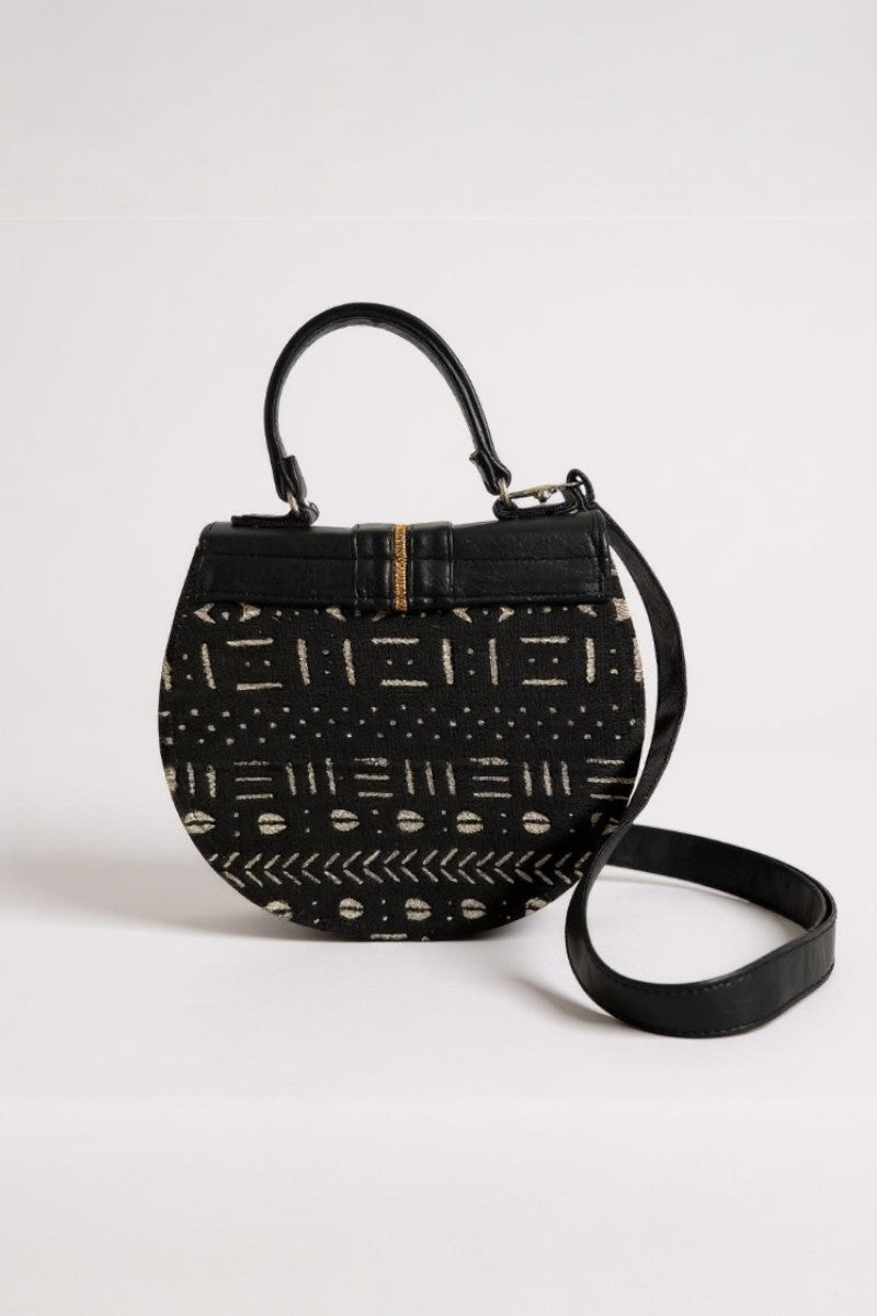 Handmade Ghanaian Black Mud Cloth and Leather Handbag