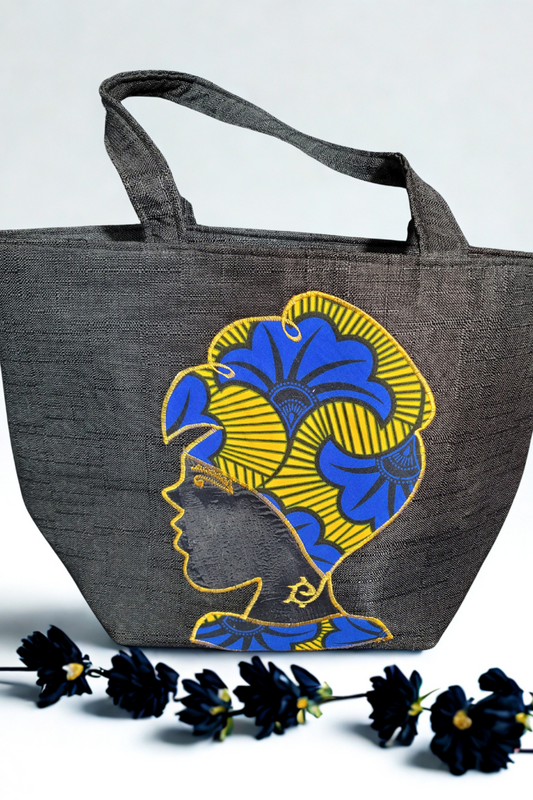 Ghanaian Ankara Blue and Gold Print Canvas Tote Bag – Bold, Stylish & Culturally Inspired