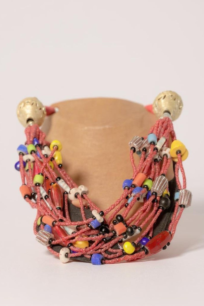 Handmade Ghanaian Multi-Strand Beaded Necklace with Gold Bead