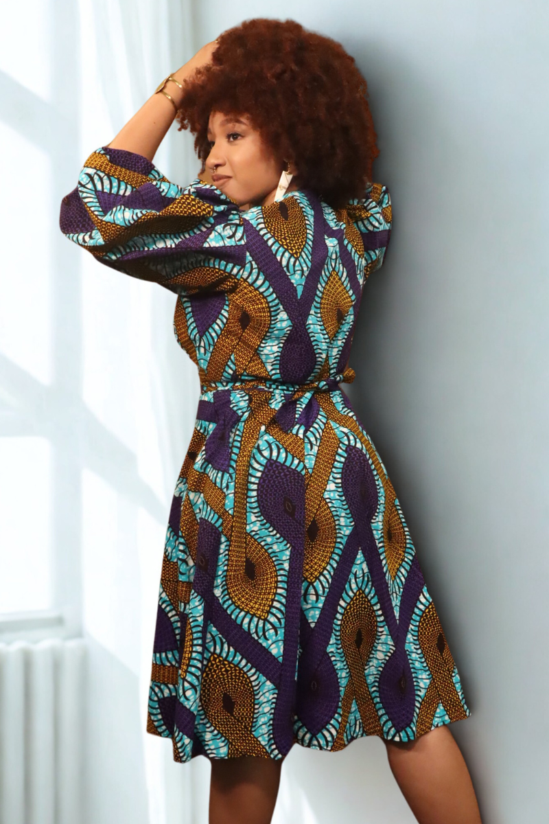 Royal Rhythm Wrap Dress – Ghanaian Elegance in Motion