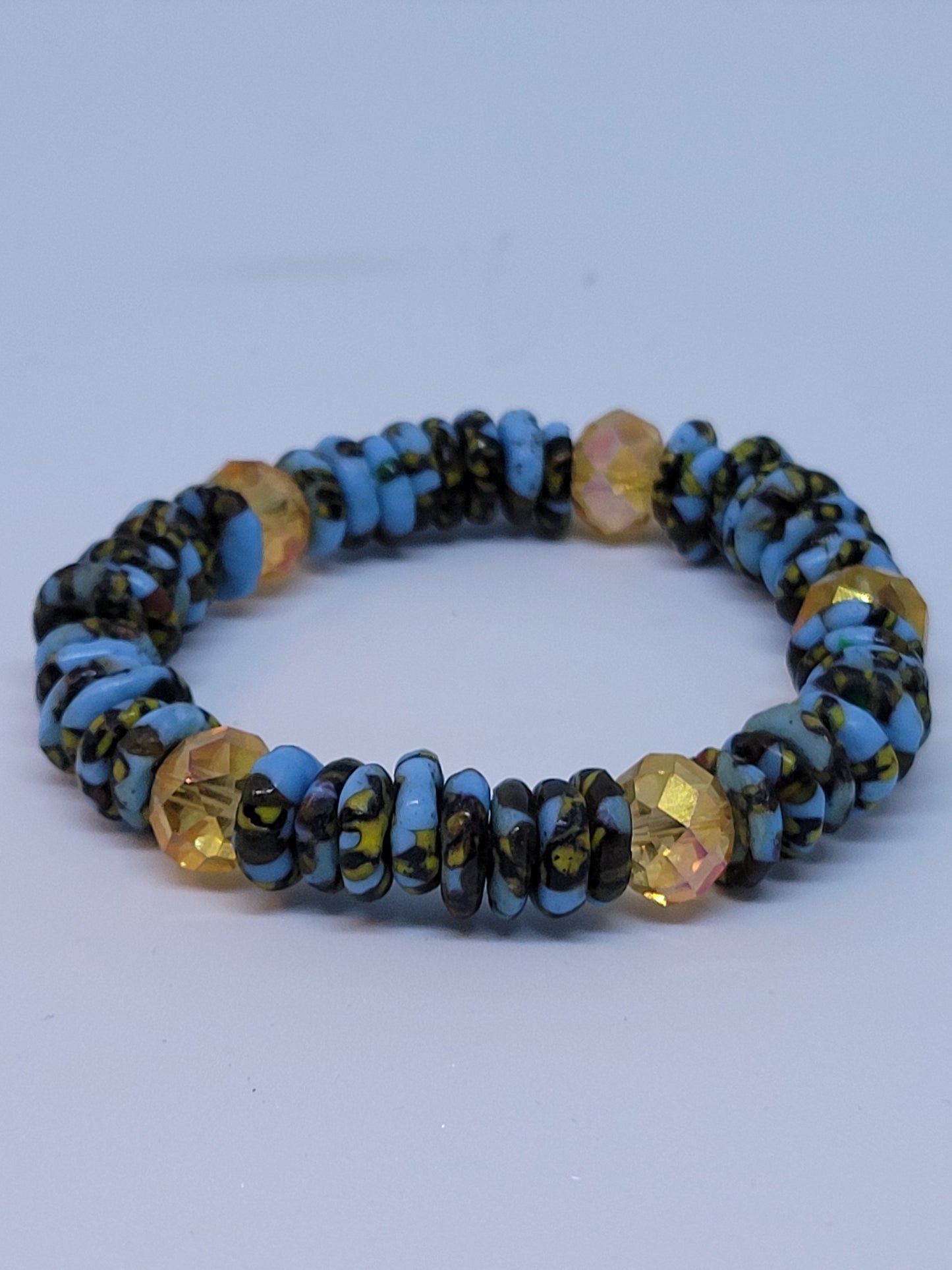 Blue and Gold Handmade Ghanaian Bead Bracelet