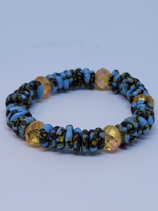 Blue and Gold Handmade Ghanaian Bead Bracelet