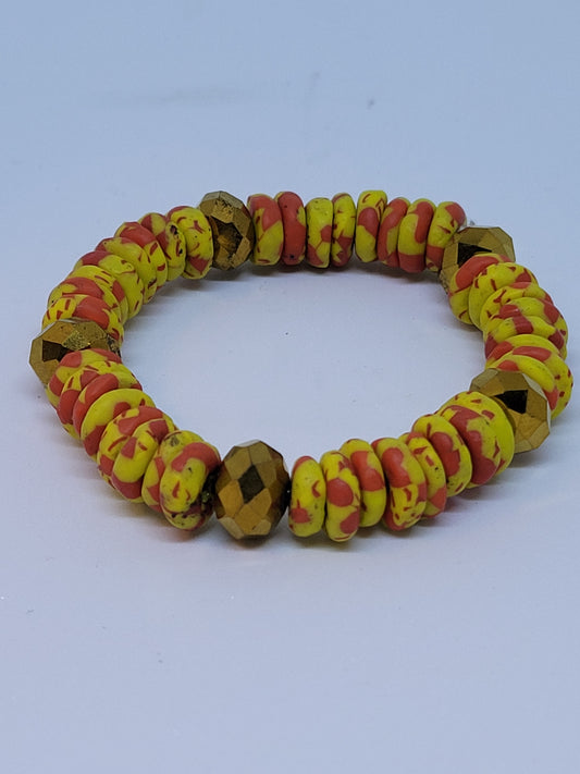 Yellow and Red Handmade Ghanaian Bead Bracelet