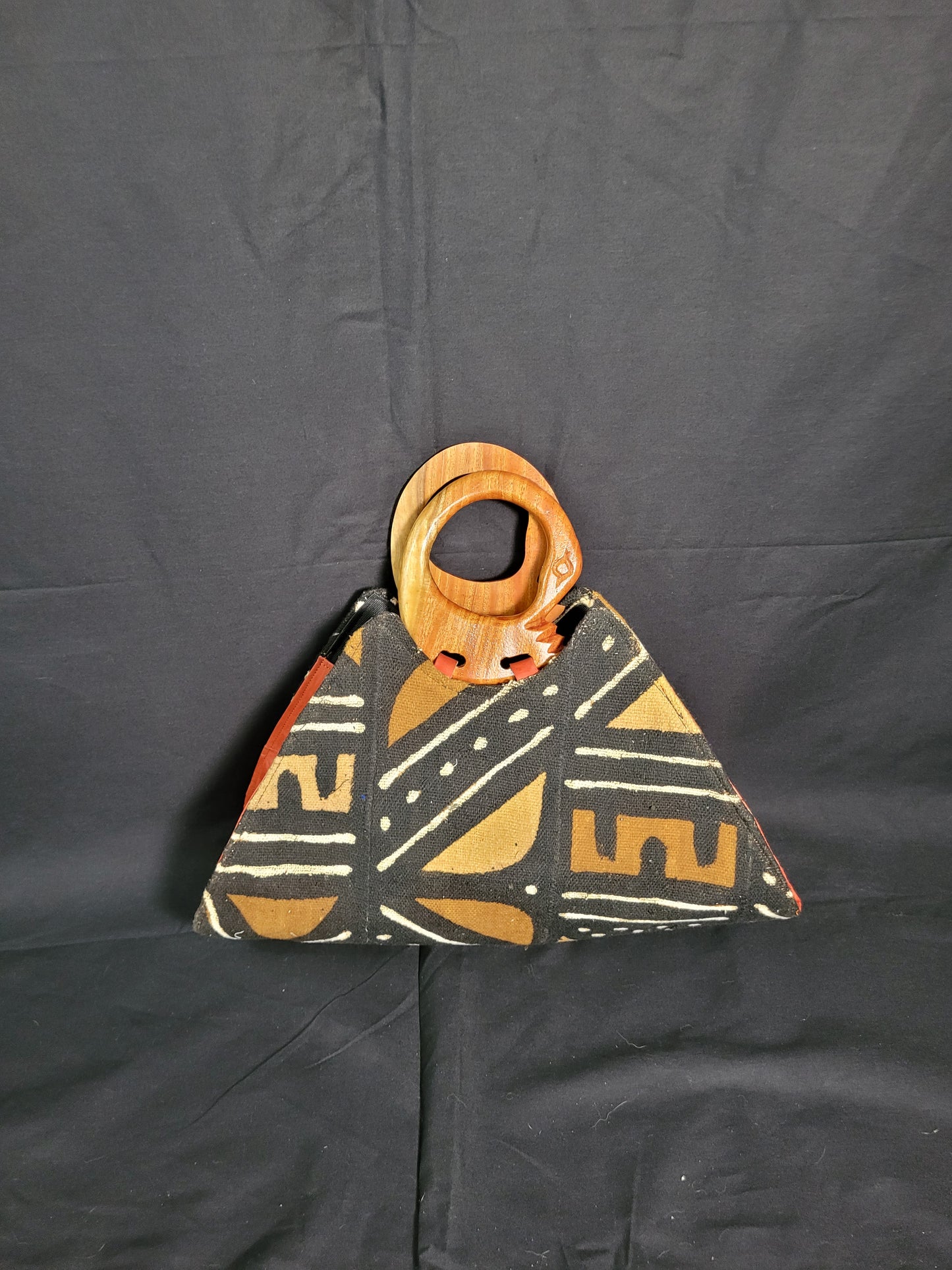 Mud Cloth Handbag with Sankofa Bird Handle in Brown