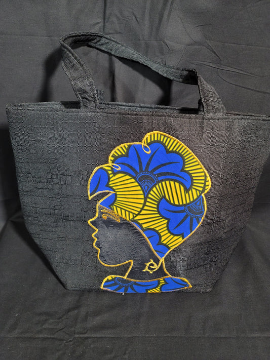 Ghanaian Ankara Blue and Gold Print Canvas Tote Bag – Bold, Stylish & Culturally Inspired