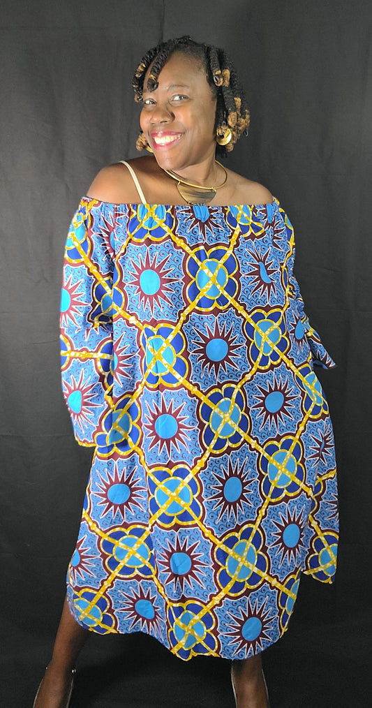 Nia Off-Shoulder Sunburst Dress – Made in Ghana