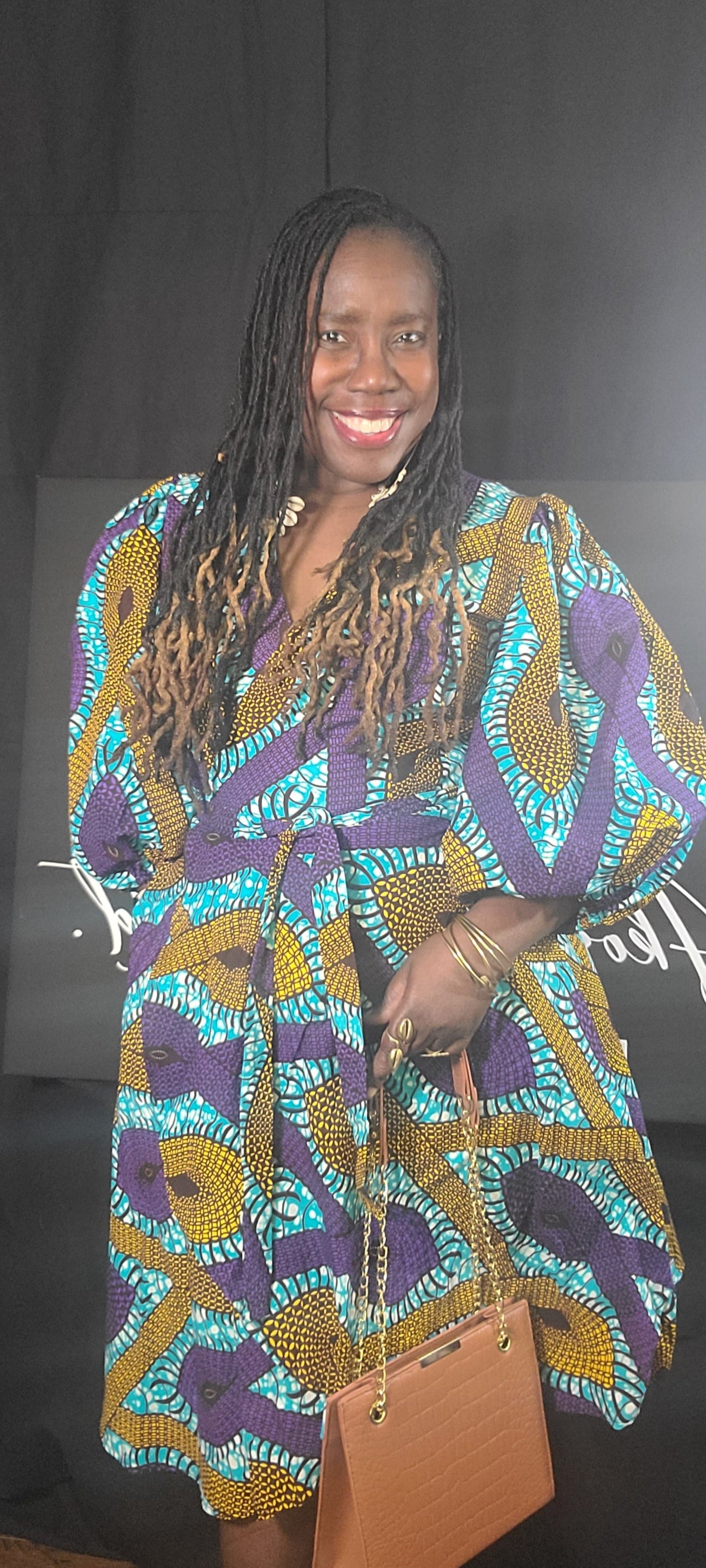 Royal Rhythm Wrap Dress – Ghanaian Elegance in Motion