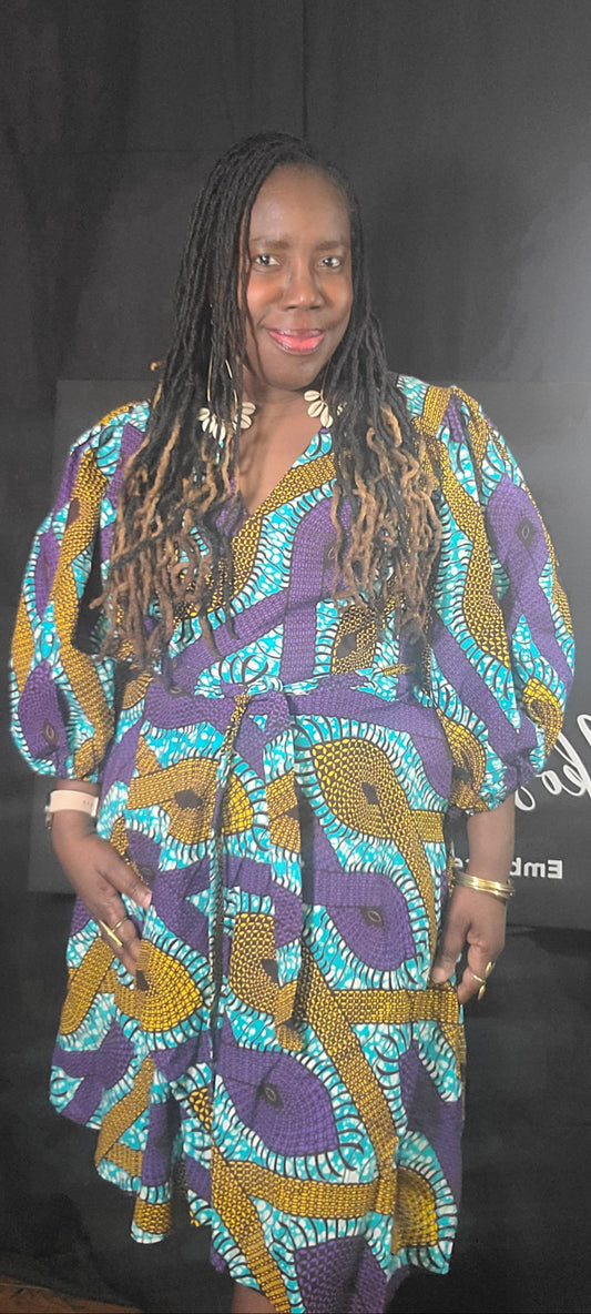 Royal Rhythm Wrap Dress – Ghanaian Elegance in Motion
