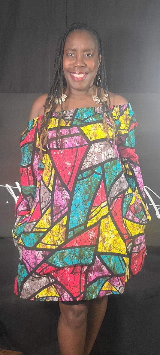 Radiant Mosaic Off-Shoulder Dress - Made in Ghana