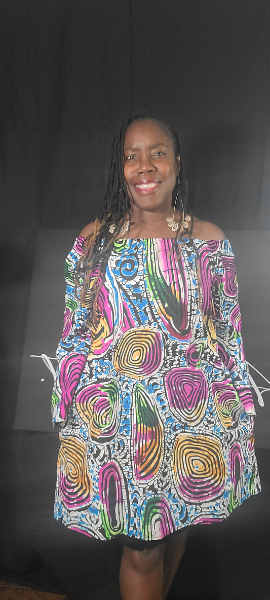 Whirlwind of Color Off-Shoulder Dress