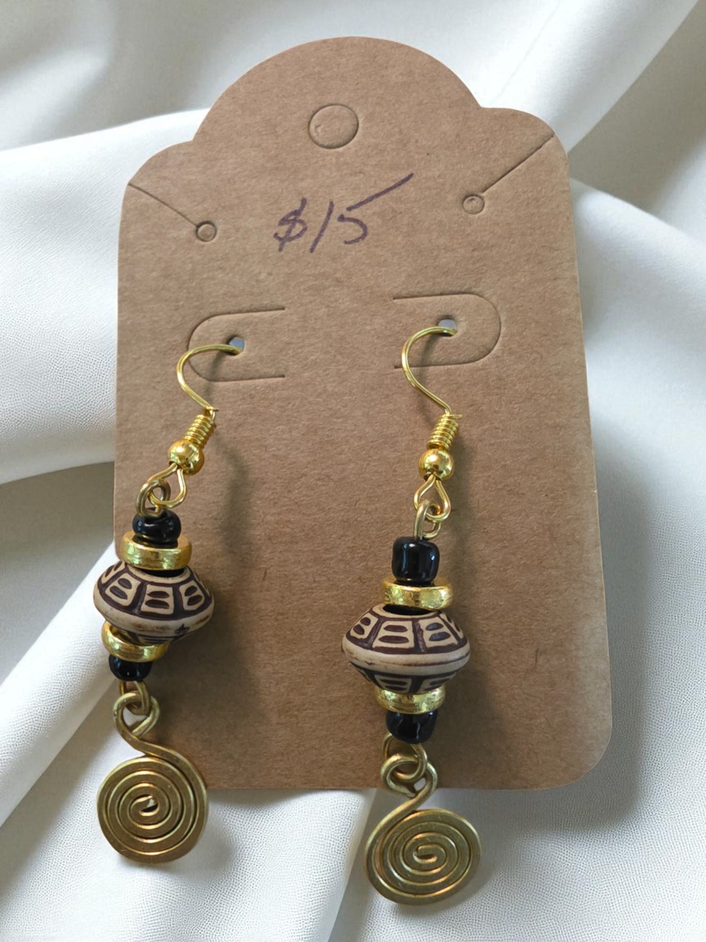 Kenyan Brass and Bead Earrings