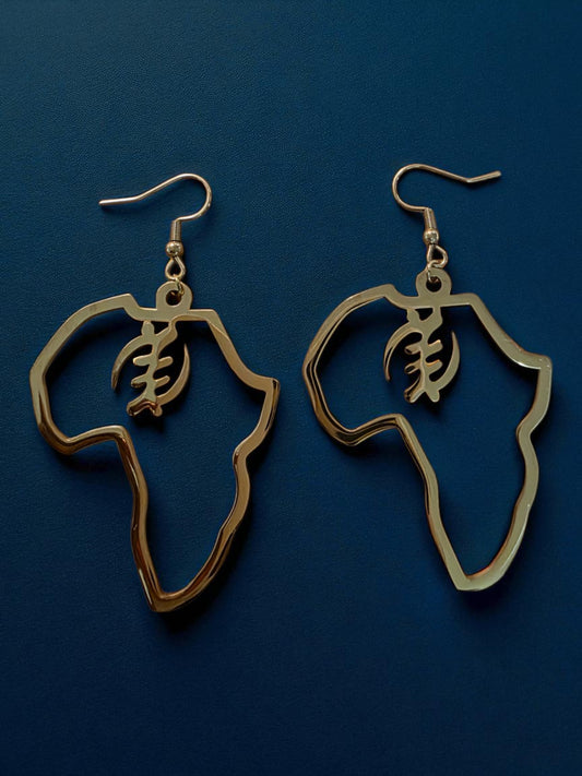 Africa Map Earrings with Gye Nyame Symbol