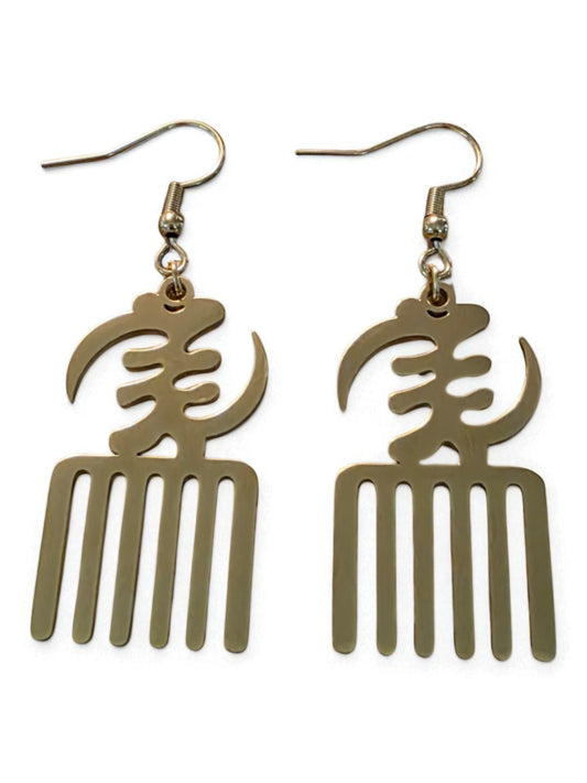 Duafe Adinkra Gold Comb with Gye Nyame Earrings