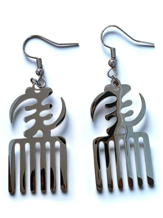 Duafe Adinkra Gold Comb with Gye Nyame Earrings
