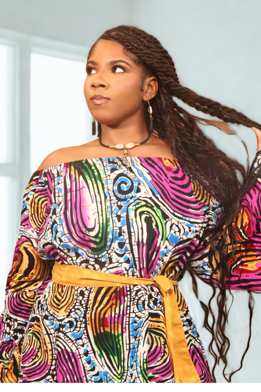 Whirlwind of Color Off-Shoulder Dress