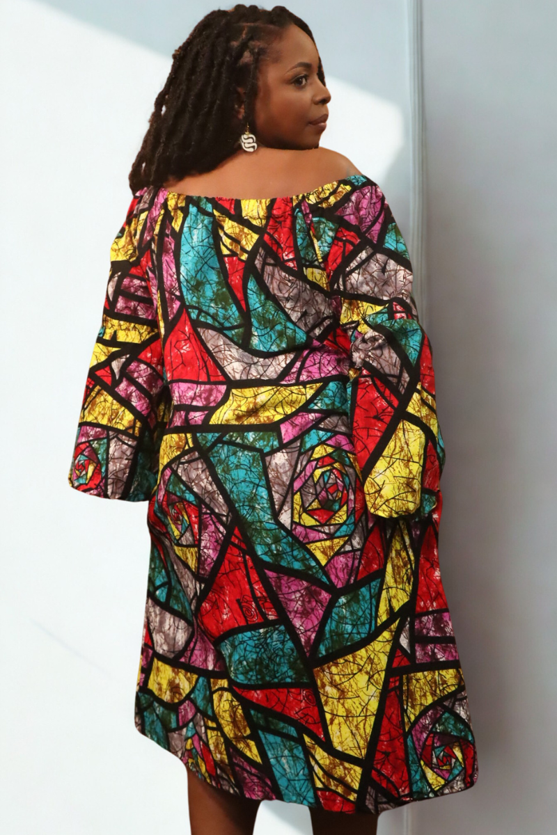 Radiant Mosaic Off-Shoulder Dress - Made in Ghana