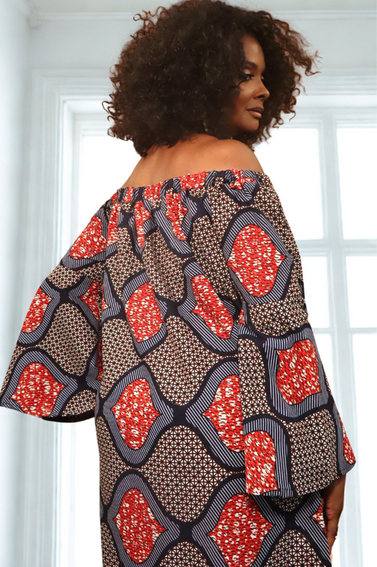 Adwoa Off-Shoulder Midi Dress – Made in Ghana
