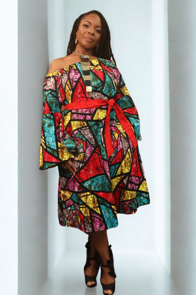 Radiant Mosaic Off-Shoulder Dress - Made in Ghana