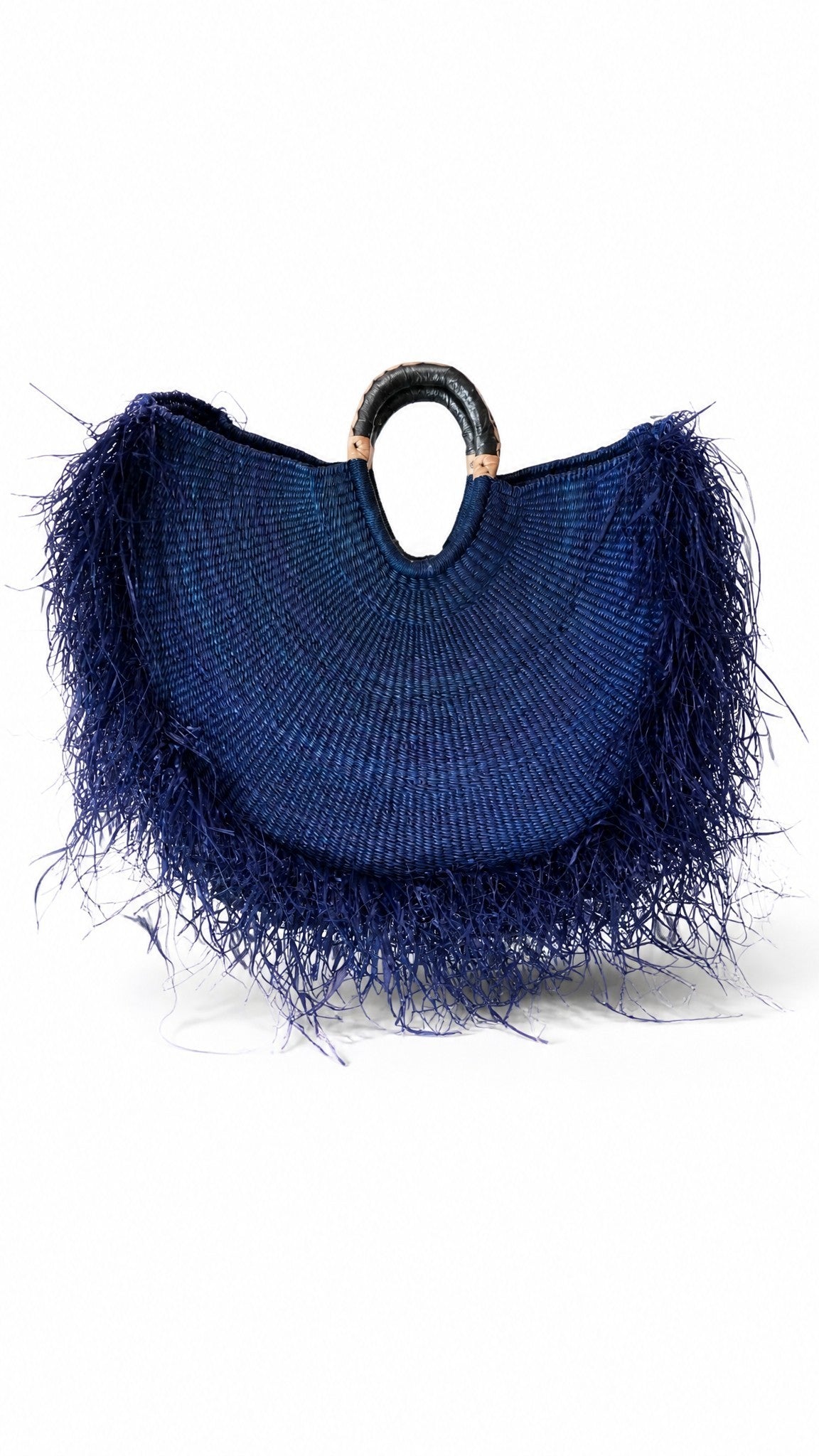 Midnight Blue Handwoven Raffia Tote Bag