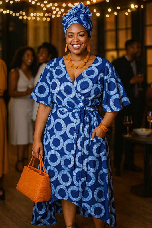 Blue Harmony Batik Wrap Dress