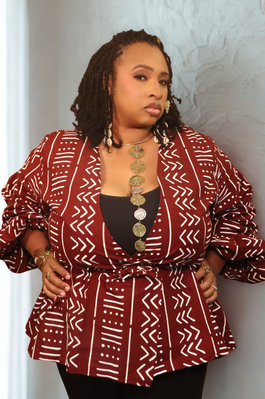 Sankofa Wrap Top – Bold in Burgundy