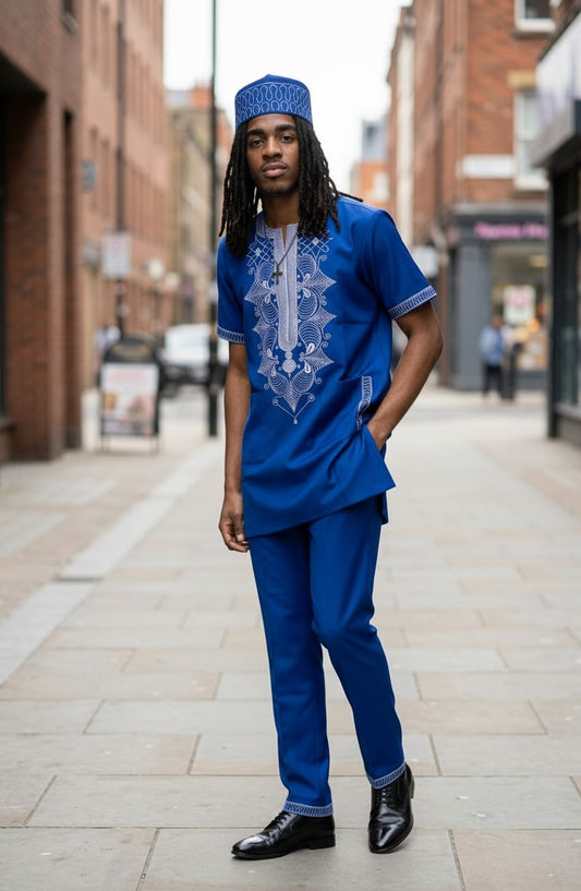 Sapphire Embroidered Men's Three-Piece Set