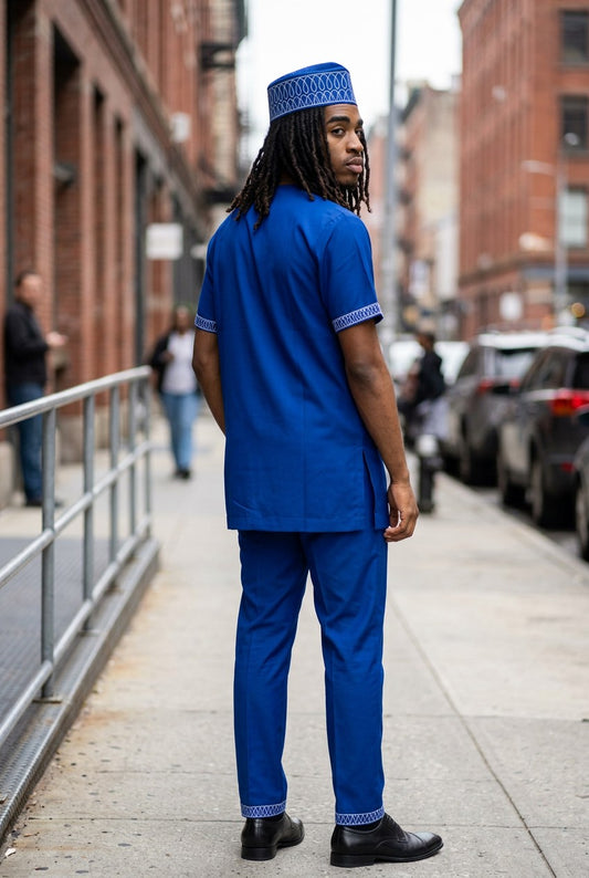 Sapphire Embroidered Men's Three-Piece Set