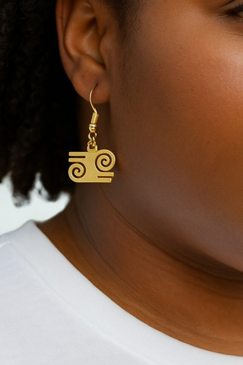KWATAKYE ATIKO ADINKRA EARRINGS IN GOLD-PLATED AND STAINLESS STEEL