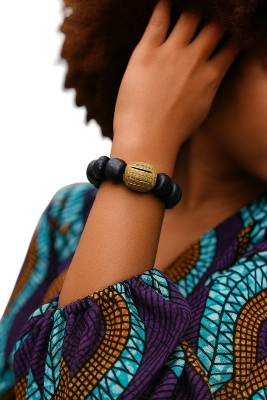 Bold, Black and Gold Large Bead Bracelet