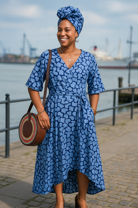 Blue Ocean Breeze Batik Wrap Dress