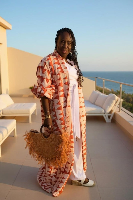 Sunset Elegance – Orange Ghanaian Batik Duster