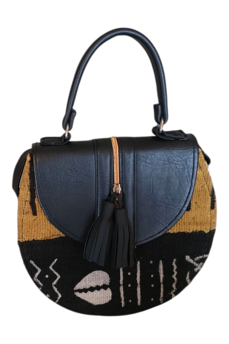 Handmade Ghanaian Mud Cloth and Leather Handbag – A Blend of Tradition and Style